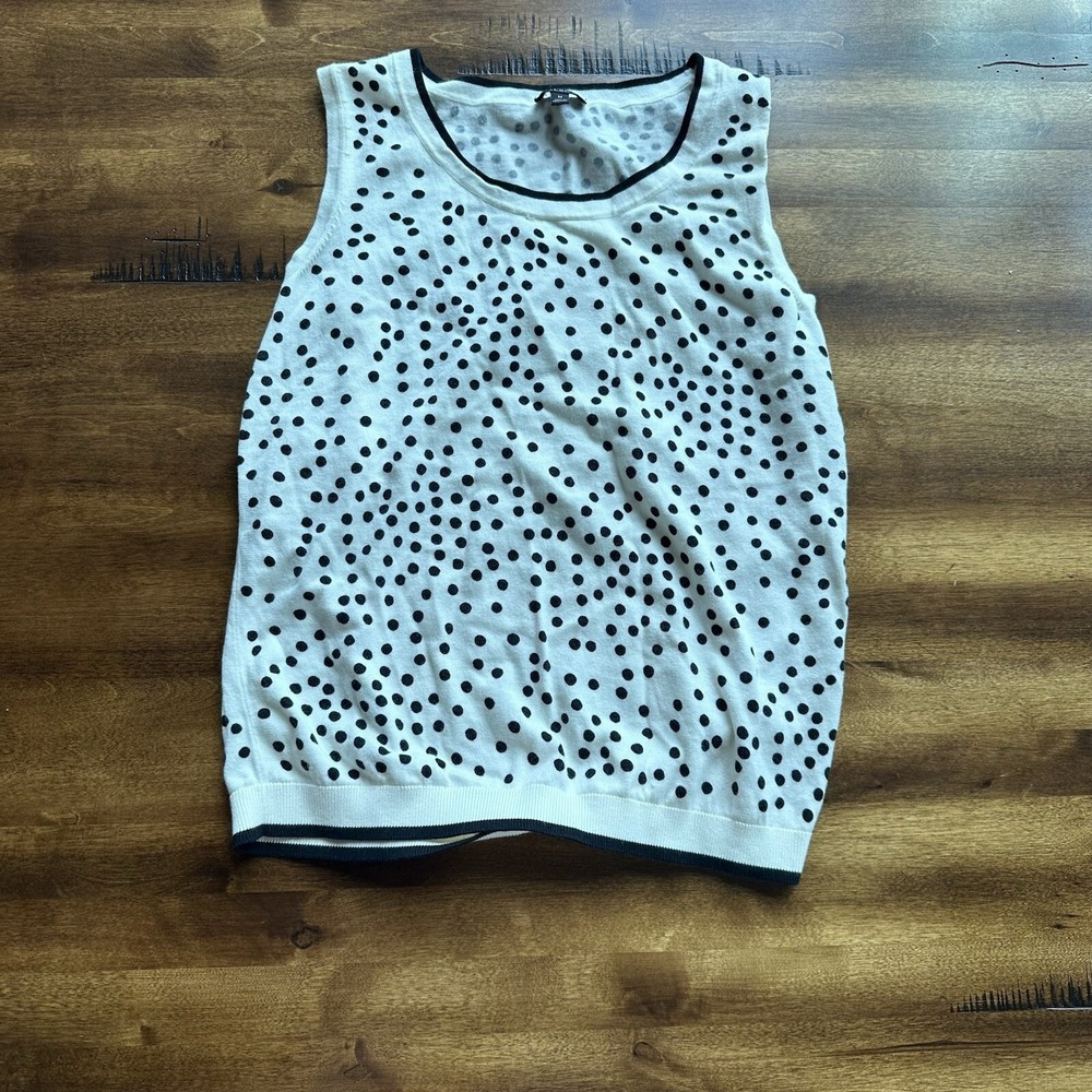 Talbots Woman's Polka Dot Sleeveless Sweater Shell White Blk Size M Cotton Blend